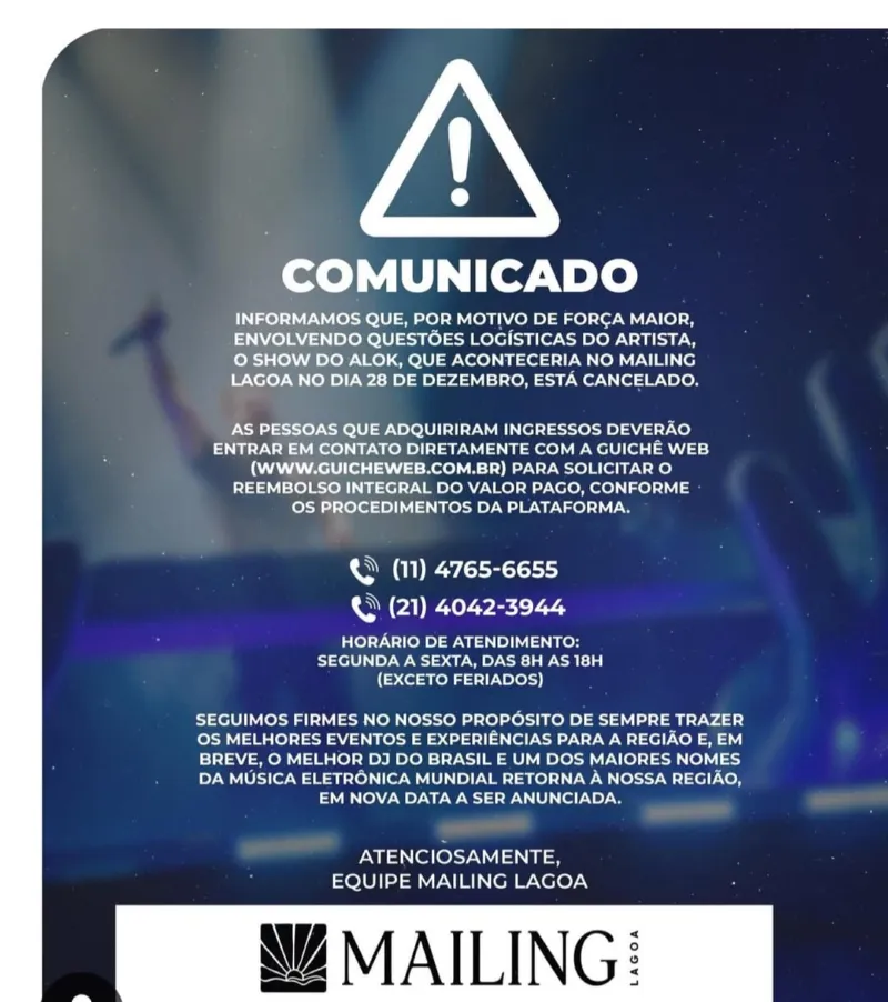 Bomba! Show de Alok na Mailing é cancelado e frustra milhares de fãs