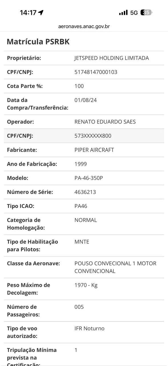 Família morre em queda de avião que saiu de Forquilhinha